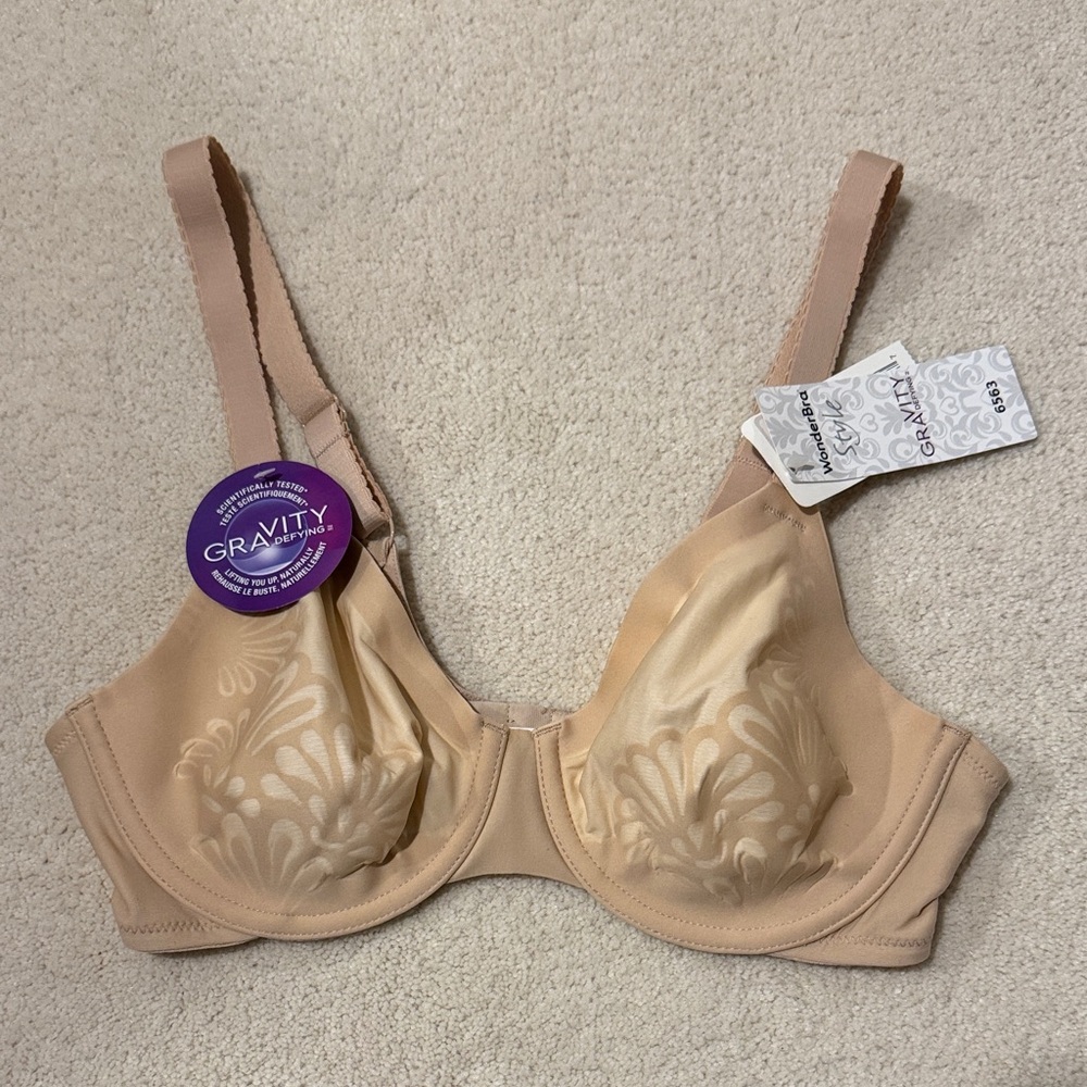 Wonderbra Elegant Beige Bra. Gravity Defying™ Wire Support Bra 6563